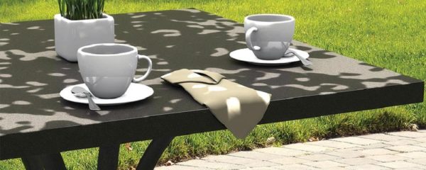 Ion Patterned Aluminum Tables by Tropitone